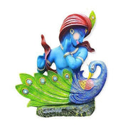 Blue Peacock Krishna Tabel Decor Polyresin Showpiece