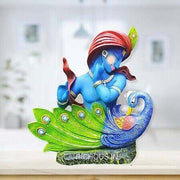 Blue Peacock Krishna Tabel Decor Polyresin Showpiece