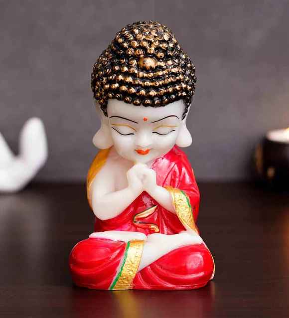 Red Happy Monk Table Decor Polyresin Showpiece - ItStyle Store