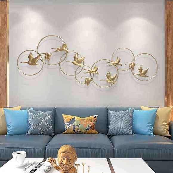 Golden Birds Flying Metal Wall Art