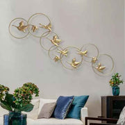 Golden Birds Flying Metal Wall Art