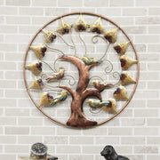 Metal Round Bird Tree Leaf Wall Art