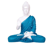 White and Blue Buddha Samadhi Tabel Decor Polyresin Showpiece - ItStyle Store