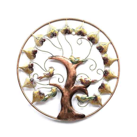 Metal Round Bird Tree Leaf Wall Art