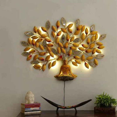 Metal Meditating Buddha Tree LED Wall Art