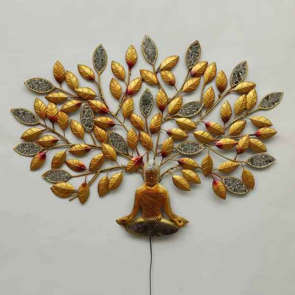 Metal Meditating Buddha Tree LED Wall Art
