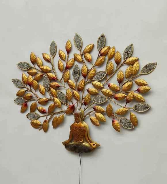 Metal Meditating Buddha Tree LED Wall Art