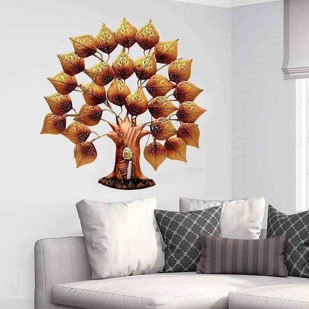 Metal Meditating RED Buddha Tree LED Wall Art