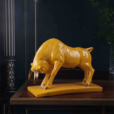 Polyresin Yellow Bull Table Decor Showpiece