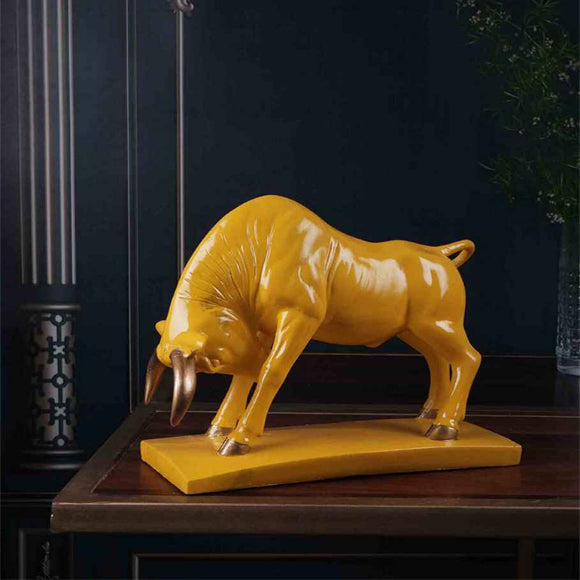 Polyresin Yellow Bull Table Decor Showpiece