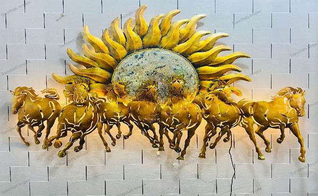 Golden Seven Running Horses Metal LED Wall Art