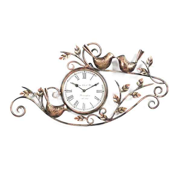 Three Birds Tree Brown Metal Wall Clock - ItStyle Store