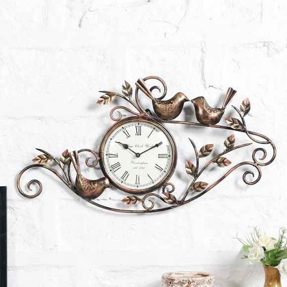 Three Birds Tree Brown Metal Wall Clock - ItStyle Store