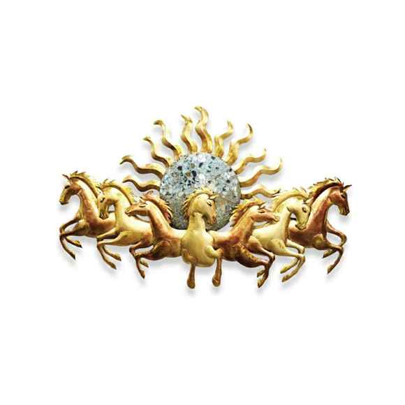 Golden Seven Running Horses Metal LED Wall Art